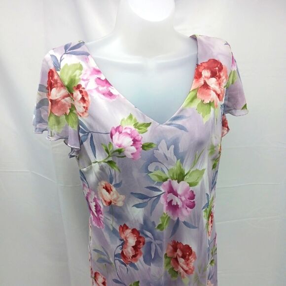 Vintage S.L Fashions Floral V-Neck Midi Dress Whimsy Flowy Femine Womans 10P.... - Picture 3 of 11